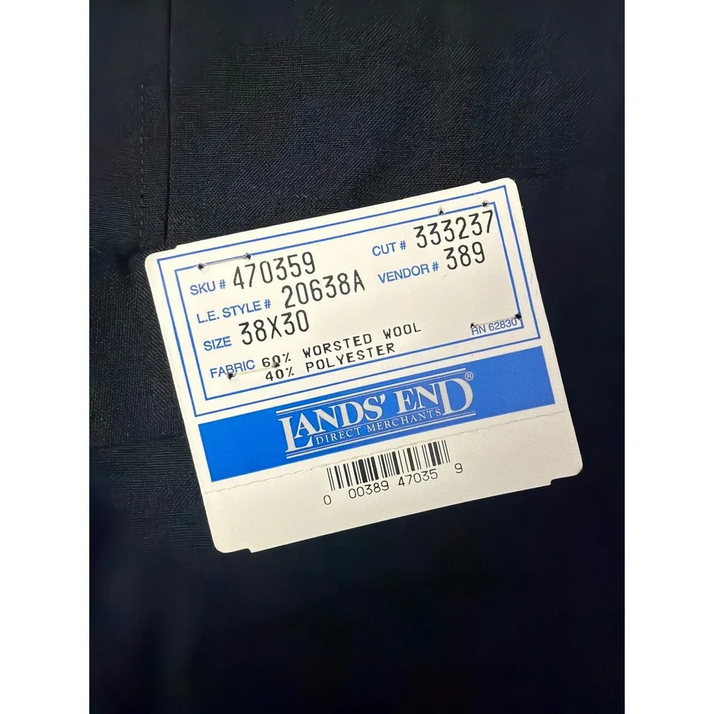 Lands End Dress Pants Mens 38x30 Black Worsted Wool Blend USA Made Vintage READ